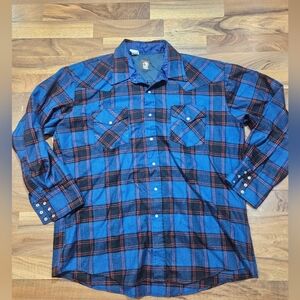 Vintage Karman Western Pearl Snap Shirt Plaid Cowboy Rodeo 18 35 XL